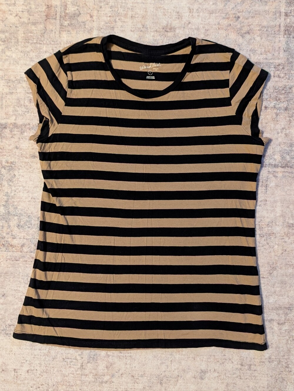 Universal Thread Black & Tan Striped Short-Sleeve Crewneck